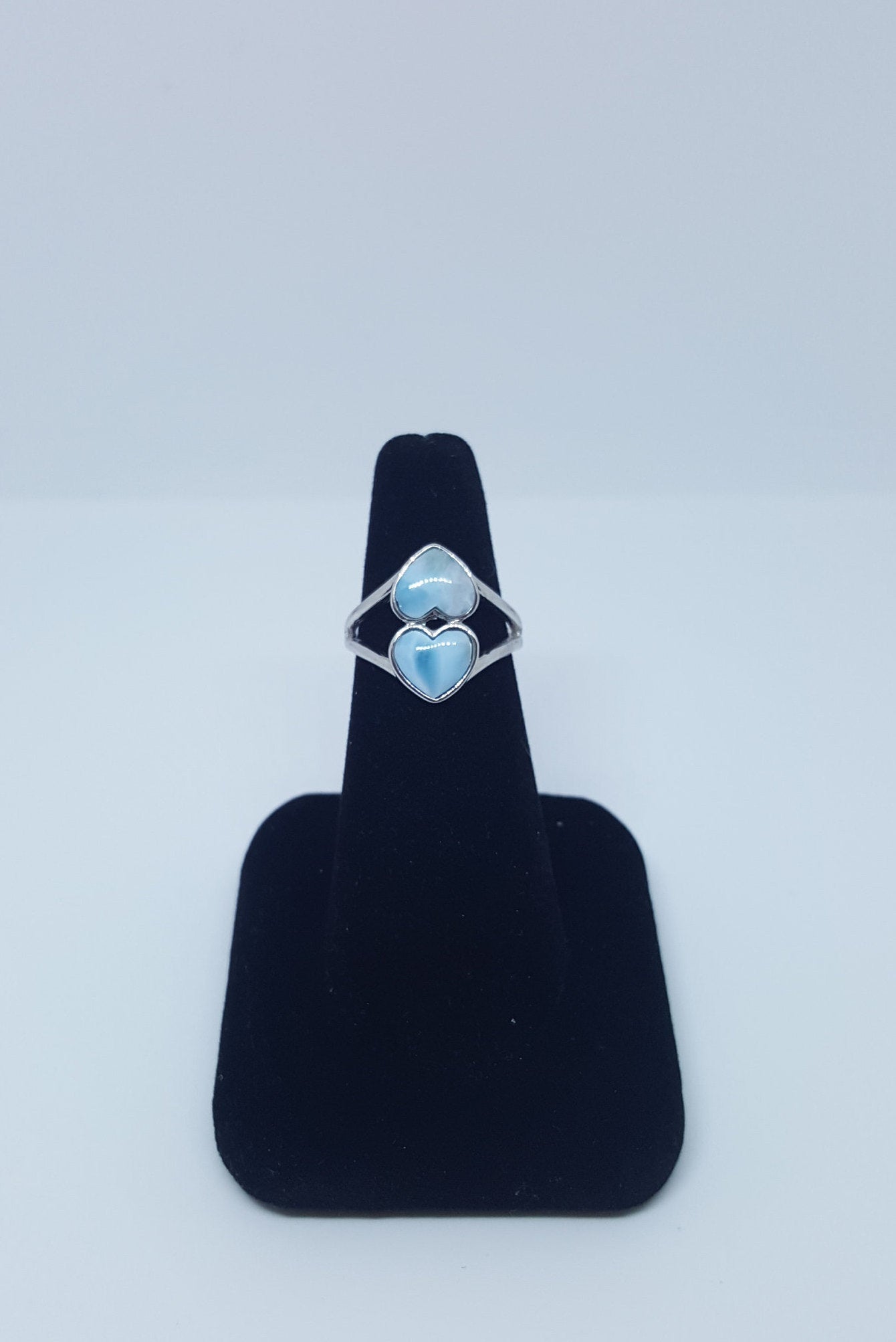 The Two Hearts Blue Larimar sterling silver ring size 8