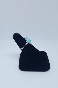 Blue Larimar teardrop shape sterling silver ring size 8