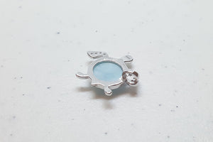 Blue Baby Turtle Larimar with CZ sterling silver pendant for kids