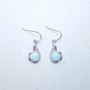 Blue Larimar with CZ flower shape sterling silver dangle earrings