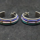 Vintage Hoop Turquoise Purple Shell Lapis sterling silver post earrings