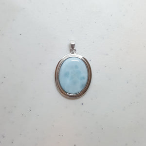 Simple Oval Blue Larimar sterling silver pendant