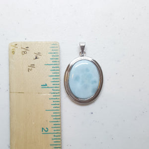 Simple Oval Blue Larimar sterling silver pendant