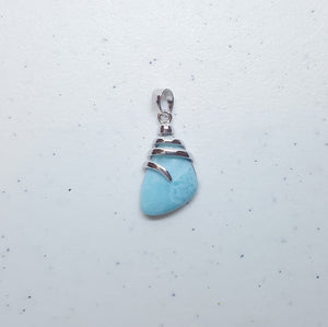 Stone of Tribal Chief Blue Larimar Triangle shape with spiral sterling silver pendant