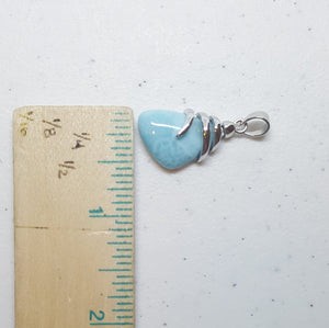 Stone of Tribal Chief Blue Larimar Triangle shape with spiral sterling silver pendant