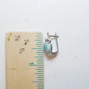 Round Blue Larimar with CZ sterling silver hoop earrings