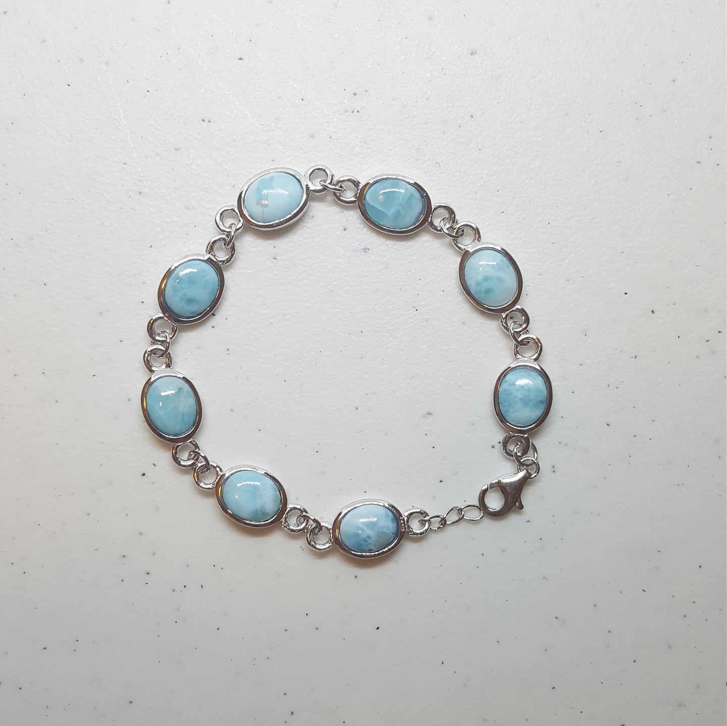 Oval Blue Larimar sterling silver chain bracelet