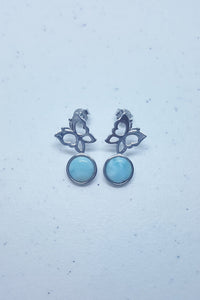 Butterfly on the Moon Blue Larimar round shape sterling silver post earrings