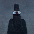 Size 8 - Blue Fire Opal micro CZ Garnet Round shape sterling silver ring