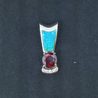 Blue Fire Opal CZ Garnet long thin oval shape sterling silver pendant necklace