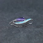 Little Heart Blue Fire Opal Amethyst ellipse shape overall sterling silver pendant necklace