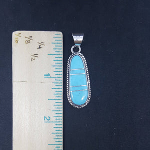 Turquoise double stripes long thin sterling silver pendant - Vintage