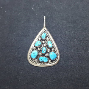 The 7 Gemstones Turquoise triangle shape sterling silver pendant - Vintage