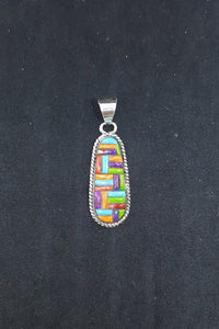 Random Color inlay Multi-gemstones sterling silver pendant - Vintage