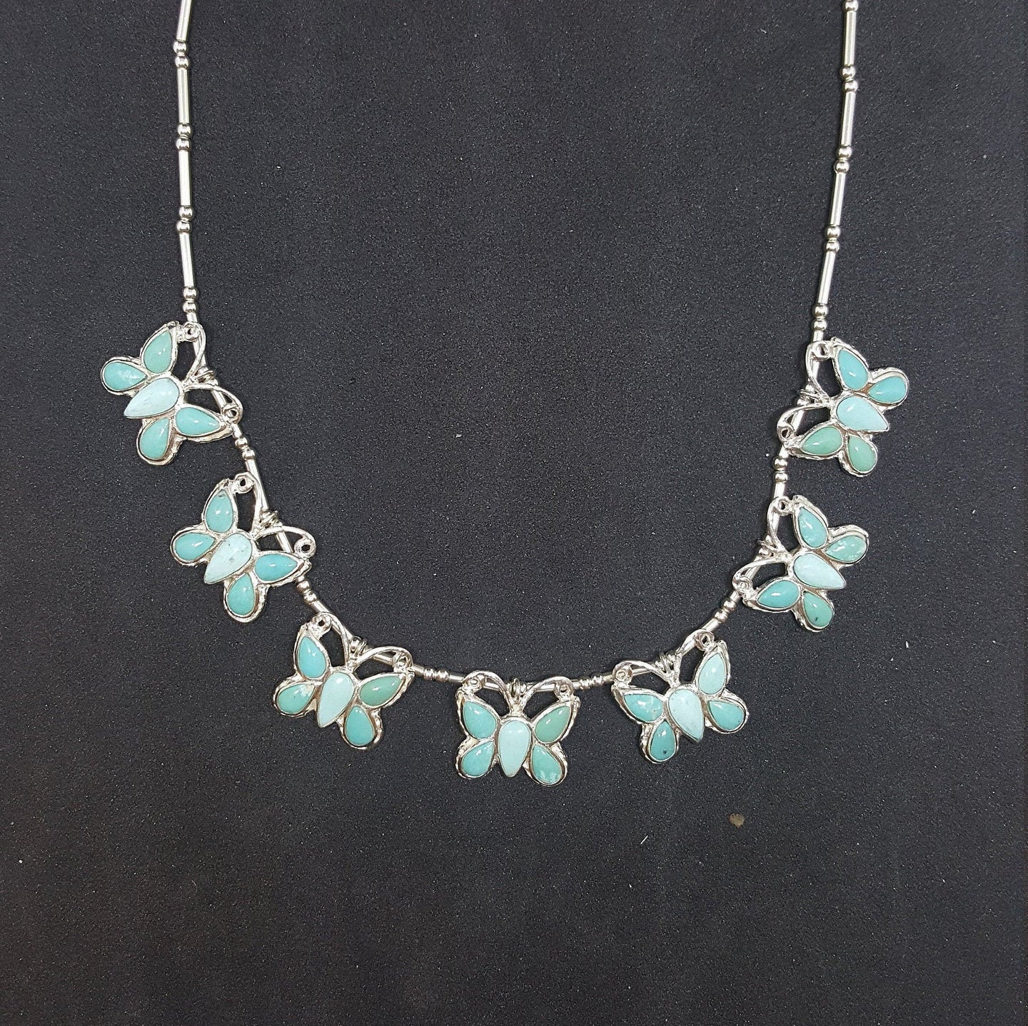 Baby Butterflies Turquoise sterling silver beaded necklace