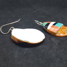 Southwest Inlay Kingman Turquoise Black Onyx Mother of Pearl Spiny Oyster oval shape shell sterling silver dangle earrings