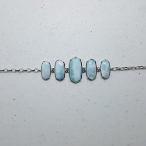 5 Stones Natural Larimar rectangle shape sterling silver chain bracelet