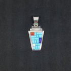 Southwest Turquoise White Fire Opal Spiny Oyster Lapis triangle sterling silver pendant