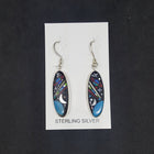 Southwest Galaxy scene Star Cosmic Moon Saturn inlay multi-stone Oval shape sterling silver dangle earrings