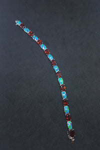 Rectangle Garnet with Rectangle Blue Fire Opal sterling silver link bracelet