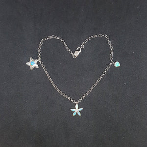 Star Blue Fire Opal and heart Blue Fire Opal sterling silver Chain bracelet
