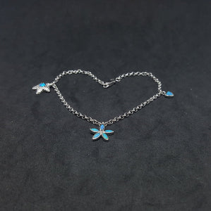 Star Blue Fire Opal and heart Blue Fire Opal sterling silver Chain bracelet