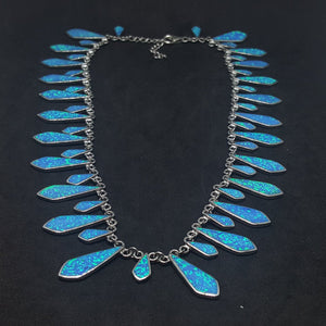 Blue Fire Opal Spear shape sterling silver necklace