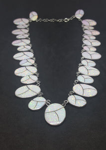 White Fire Opal Oval sterling silver necklace