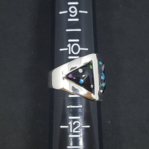 Size 10 3/4 - Night sky inlay Multi-stones sterling silver ring