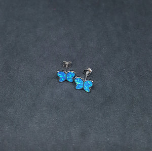 Baby butterfly with designs  Blue Fire Opal sterling silver stud earrings