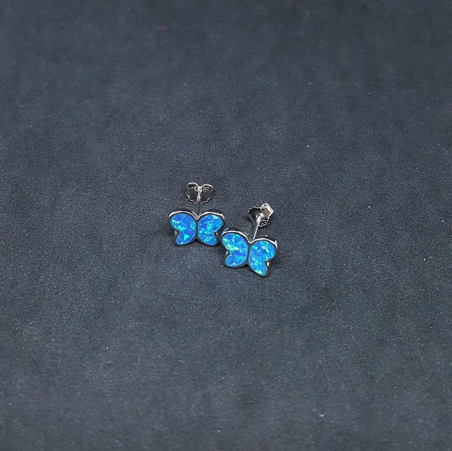 Baby butterfly with designs  Blue Fire Opal sterling silver stud earrings