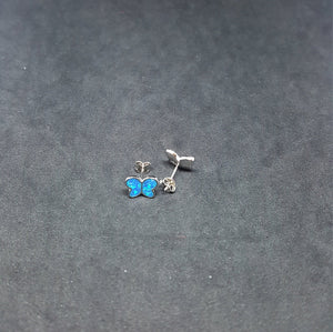 Baby butterfly with designs  Blue Fire Opal sterling silver stud earrings