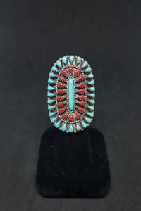 Large Cluster Turquoise Coral sterling silver ring
