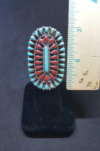Large Cluster Turquoise Coral sterling silver ring