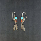 Vintage Navajo feathers Turquoise Coral sterling silver dangle earrings