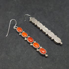 Vintage 5 Coral stones oval long thin sterling silver dangle earrings
