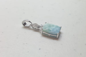 Rectangle Blue Larimar with heart CZ sterling silver pendant necklace