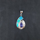 Shiny Shell Opal Tanzanite CZ teardrop shape  sterling silver pendant necklace