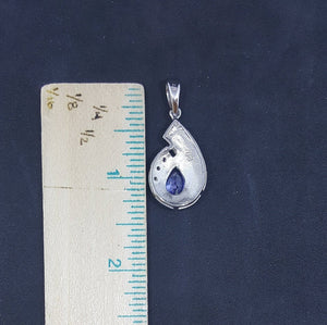 Shiny Shell Opal Tanzanite CZ teardrop shape  sterling silver pendant necklace