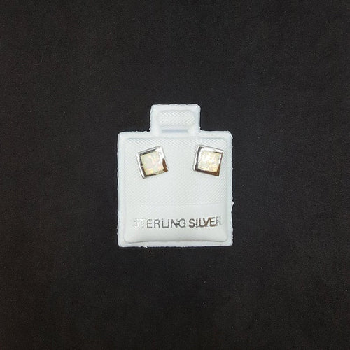 5 mm Square White Fire Opal sterling silver post earrings