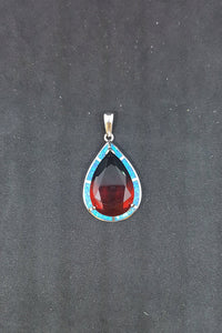 Teardrop Blue Opal Tourmaline sterling silver pendant necklace