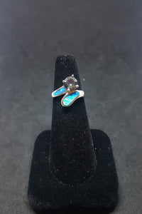 Size 7 1/4 - Blue Fire Opal Amethyst oval shape sterling silver ring