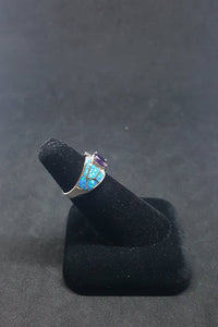 Size 6 1/2 - Blue Fire Opal  Amethyst Oval shape sterling silver ring