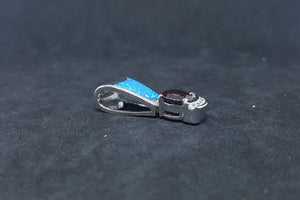 Blue Fire Opal CZ Garnet long thin oval shape sterling silver pendant necklace