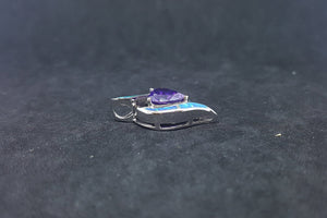 Little Heart Blue Fire Opal Amethyst ellipse shape overall sterling silver pendant necklace