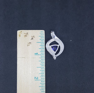 Little Triangle Blue Fire Opal Tanzanite ellipse shape overall sterling silver pendant necklace