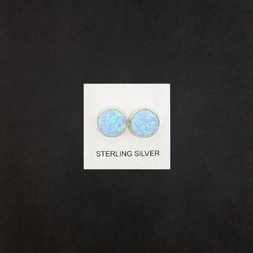 7 mm round Light Blue Fire Opal sterling silver stud earrings