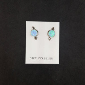 8 mm round light Blue Fire Opal dots sterling silver post earrings