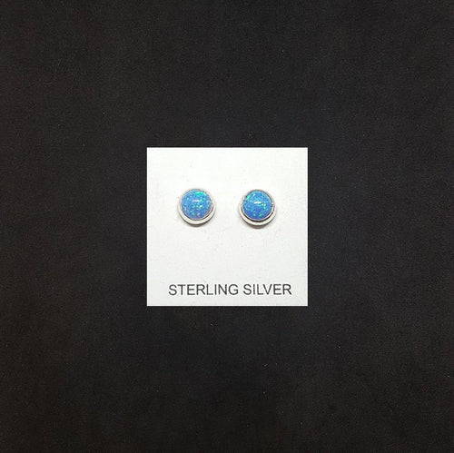 4 mm round Blue Fire Opal sterling silver stud earrings