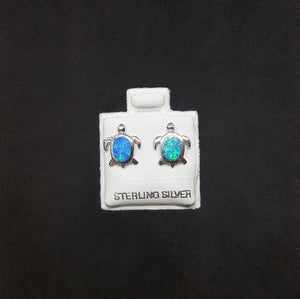 Baby Turtle Oval Blue Fire Opal sterling silver post earrings